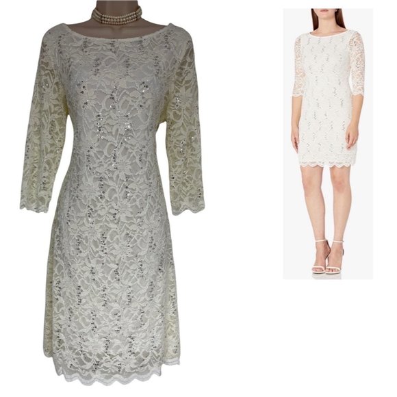 Tiana B. Dresses & Skirts - Size 14 IVORY LACE SEQUIN BODYCON SHEATH DRESS Bride Beach Wedding Mother Party